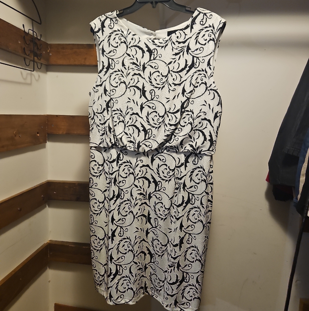 Sequin White Dress With Black Accents.